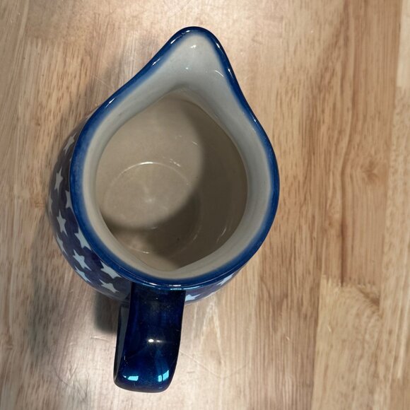 Boleslawiec Polish Pottery Pitcher Jug Blue w/ White Stars Handmade 5” Tall - Picture 4 of 6